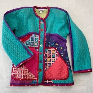 VTG 80s Jeanne Marc Patchwork Quilted Button Up Jacket Artsy Size S Padded Boho